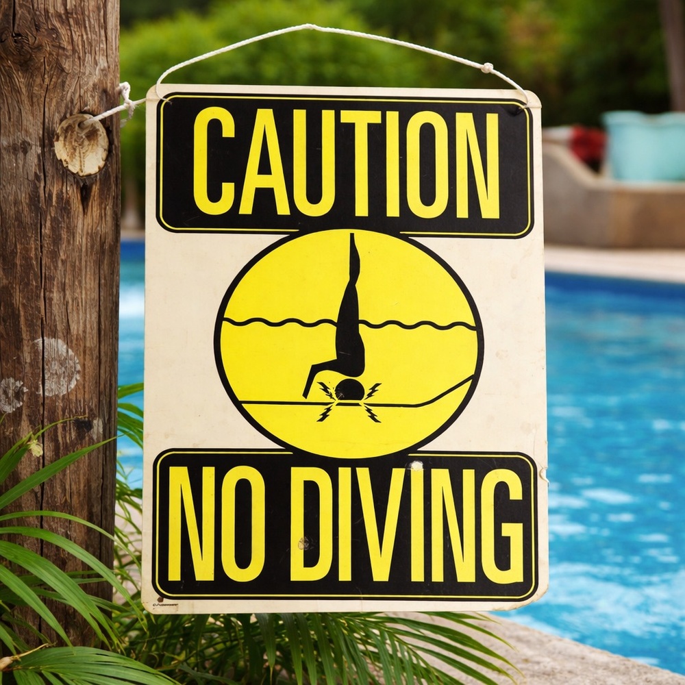 Caution No Diving Sign Bold Yellow & Black Pool‎ Spa Roof Safety